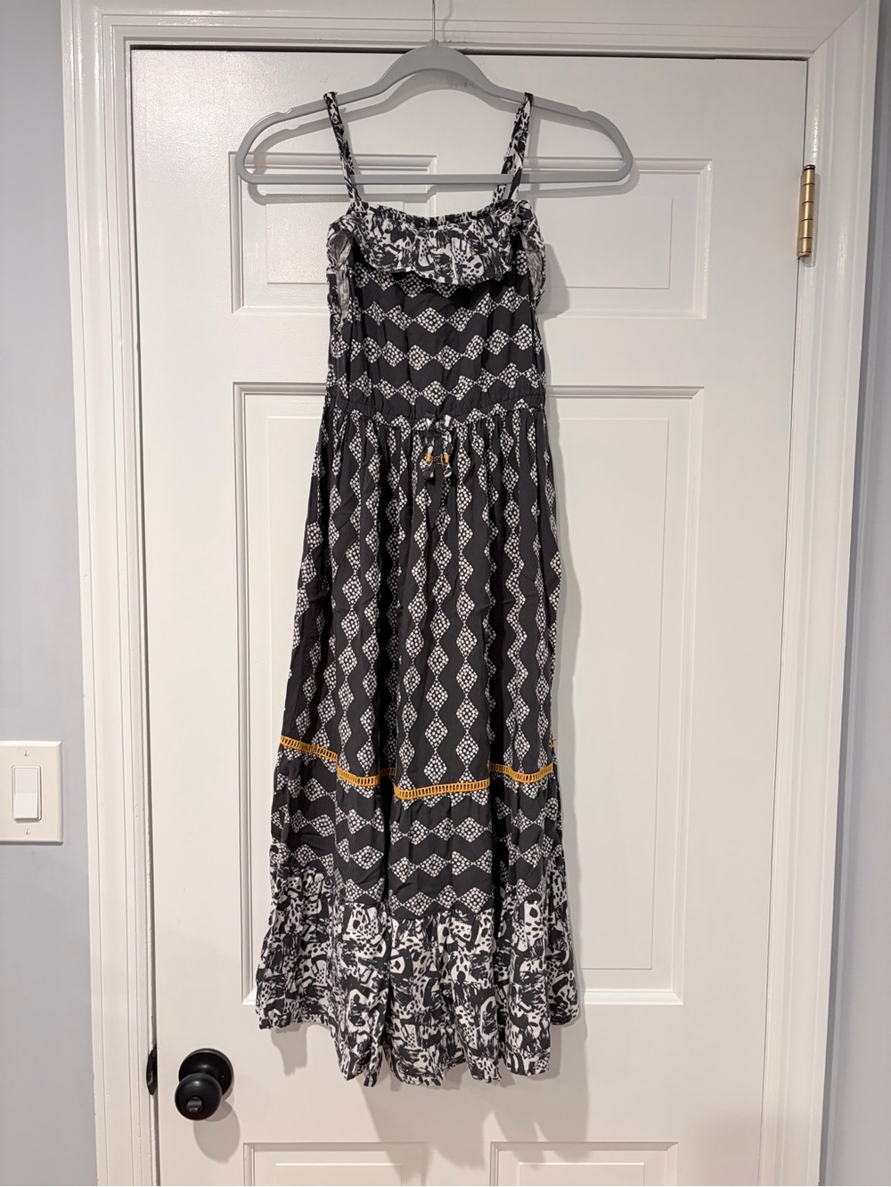 Cat & Jack Black and White Patterned Maxi Dress with Yellow Trim